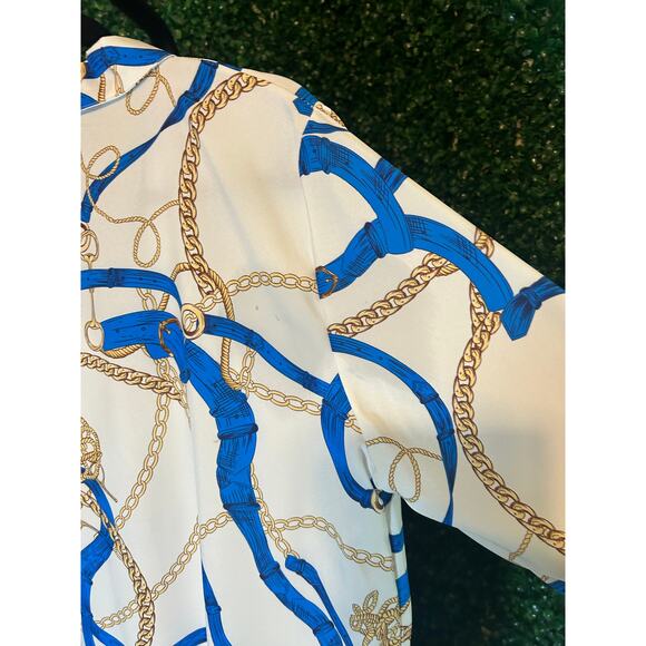 White & Blue Chain Link Maxi Shirt Dress - Size 4XL (Runs Small) - Picture 9 of 9